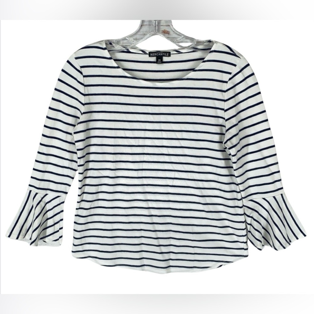 NWT J. Crew Mercantile Striped Bell Sleeve Tee Shirt size XXS White Blue Stripe